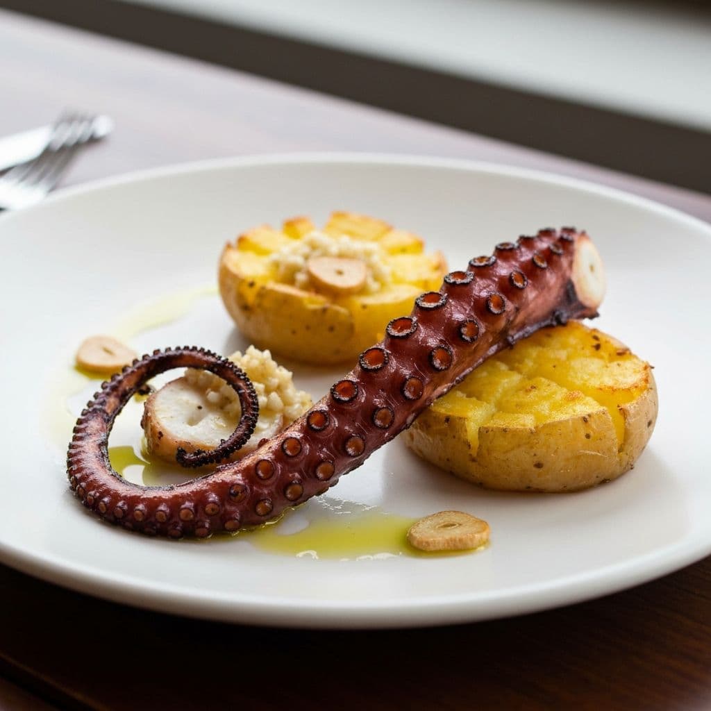 Polvo grelhado com batata ao murro