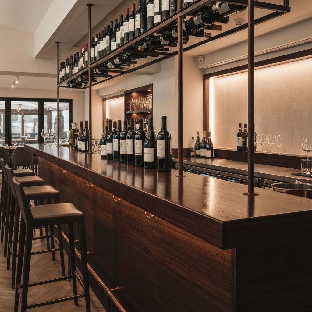 Zona de bar com vinhos selecionados