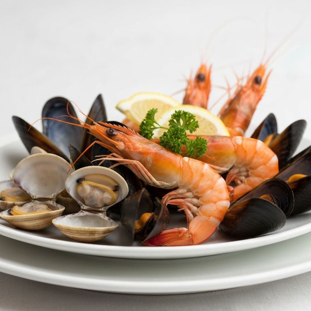 Prato de frutos do mar frescos